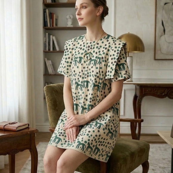 Beulah Dresses & Skirts - Beulah Green and Black Polka Dot Dress